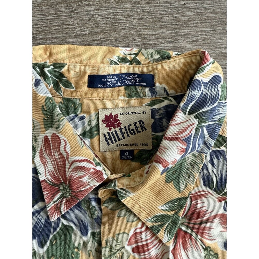 Tommy Hilfiger Hawaiian Shirt Mens Size XL Yellow Floral Short Sleeve Vintage - Picture 3 of 8